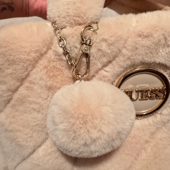 GUESS Faux Fur Quilted Satchel Bag with Pom-Pom – Beige – Never Used - Picture 12 of 12